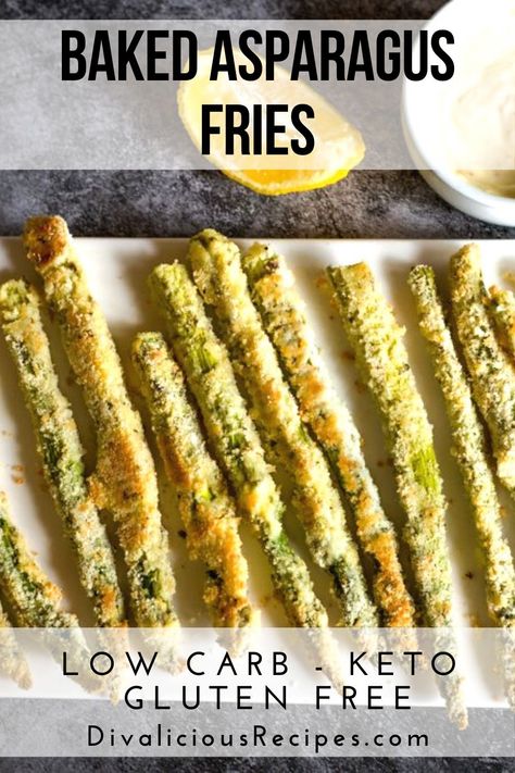 Enjoy asparagus as vegetable fries.  A crisp almond flour & Parmesan coating make these a great keto & gluten free side dish.  #asparagus #almondflour #sidedish #appetizer #keto #lowcarb #grainfree #glutenfree #ketosides Vegetable Fries, Gluten Free Side Dish, Keto Asparagus, Gluten Free Side, Keto Gluten Free, Chipotle Aioli, Asparagus Fries, Gluten Free Sides Dishes, Baked Asparagus