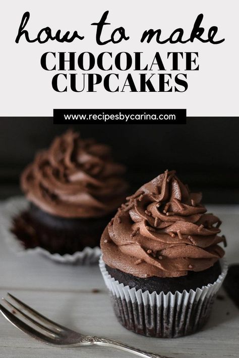 This Chocolate Cupcakes recipe makes the most delicious rich and decadent chocolate cupcakes topped with chocolate buttercream. Creative Baking Recipes, Chocolate Cupcakes With Buttercream, Chocolate Cupcakes Recipe, Chocolate Cupcake Recipe, Buttercream Frosting For Cupcakes, Buttercream Chocolate, Cupcakes With Chocolate, Cupcake Recipes Chocolate, Cupcake Recipe