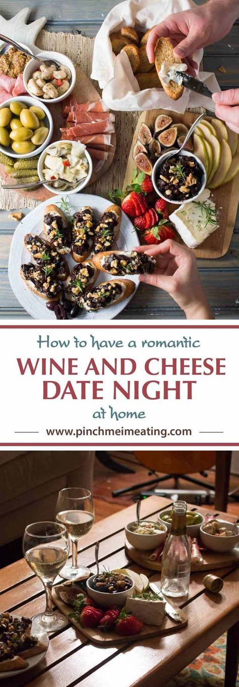 Learn how to plan a low-stress wine and cheese date night at home with these guidelines for putting together charcuterie and cheese boards and tips for setting the mood! Date Night At Home, Date Night Dinners, Date Night Recipes, Wine And Cheese Party, Cheese Party, Wine And Cheese, Night At Home, Charcuterie And Cheese Board, Cheese Boards