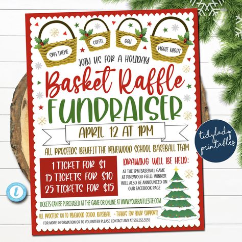 Christmas Ornament Fundraiser, Pta Raffle Basket Ideas, Raffle Ticket Sign Ideas, School Pta Fundraising Ideas, School Raffle Basket Ideas Fundraising, Raffel Ideas Fundraising, Fundraiser Auction Ideas, Pto Ideas Events Activities, Pta Christmas Ideas