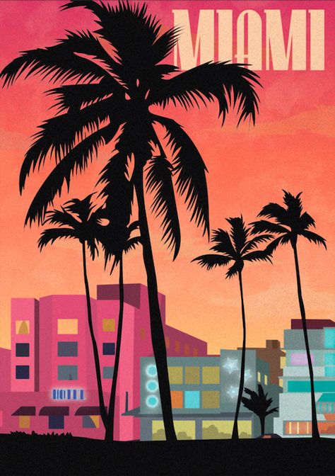 Miami Postcard Vintage, Vintage Miami Poster, Maimi Aesthetic, Post Card Design Aesthetic, Miami Vibes Aesthetic, Miami Poster Design, Miami Drawing, Miami Postcard, Miami Background