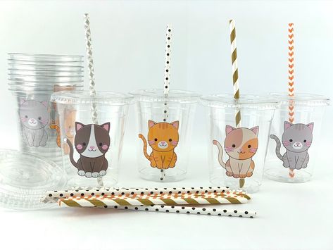 Children will love these kitten party cups! Great for birthdays or baby showers, they add a playful touch to any celebration. Cat Themed Party, Cat Party Favors, Cat Party Decorations, Cat Themed Parties, Gender Reveal Party Theme, Kitten Birthday, Summer Fun For Kids, Birthday Decorations Kids, Kitty Party