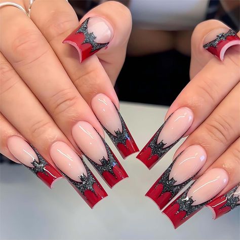 Nail Bat, Batman Nails, Vampire Nails, Bat Nails, Long Press On Nails, Nagellack Trends, Halloween Acrylic Nails, Nail Swag, Nagel Inspo