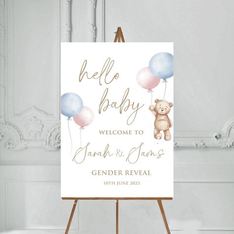 Gender Reveal Party Welcome Sign, gender Sign Welcome to Baby gender Sign print poster Large Welcome Sign, Foamboard Teddy Bear Pink Blue by LacunaDesignOnline on Etsy Gender Reveal Sign Board, Welcome Sign For Gender Reveal Party, Welcome To Our Gender Reveal Sign, Gender Reveal Entrance Decor, Welcome Gender Reveal Sign, Gender Reveal Entrance Sign, Gender Reveal Board Ideas, Gender Reveal Decorations Indoor, Gender Reveal Sign Ideas