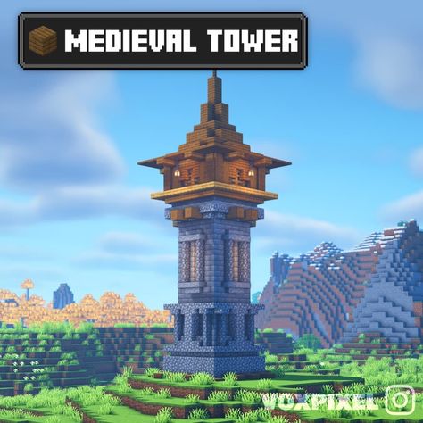 Guard Tower Minecraft, Watchtower Minecraft, Minecraft Watch Tower, Minecraft Tower Design, Minecraft Watchtower, Minecraft Tower Ideas, Minecraft Medieval Tower, Minecraft Tower, Modern Minecraft Houses