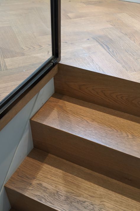 Wooden Floor Stairs, Wooden Flooring Stairs, Engineered Wood Stairs, Different Color Wood Floors Transition, Tiny Apartment Aesthetic, Wood Flooring Stairs, Wooden Stairs Ideas, Oasis Aesthetic, Wood Floor Transition