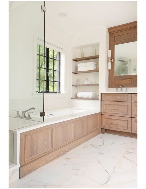 Master Bathtub And Shower Ideas, Bathroom Tubs And Showers Ideas, Master Bath Drop In Tub Ideas, Enclosed Tub Ideas, Built In Tub To Free Standing, Built In Bath Tub Ideas, Drop In Tubs Master Bath, Built In Tub Between Two Vanities, Shelves In Bathroom Bath Tubs