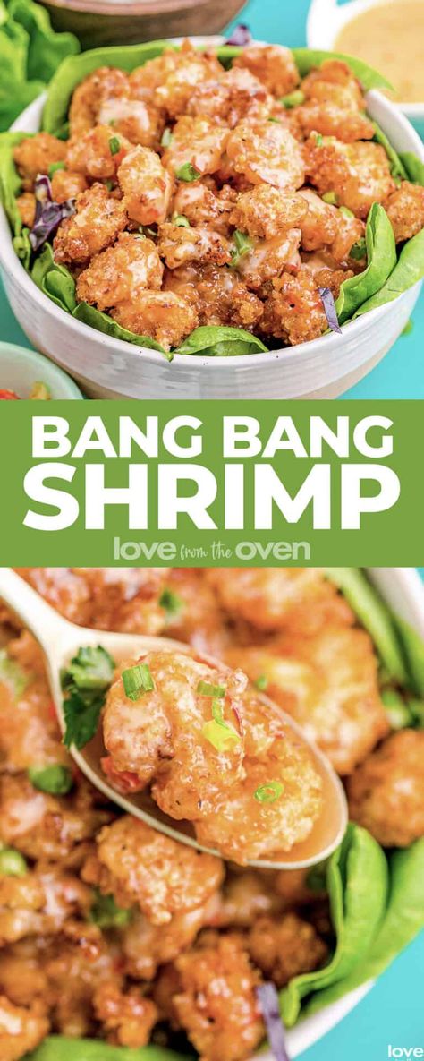 Bang Bang Shrimp Recipe • Love From The Oven Cooking Shrimp In The Oven, Shrimp Recipes Bang Bang, Bang Bang Shrimp Sauce, Asian Shrimp Recipes, Hosting Snacks, Bang Bang Shrimp Tacos, Dynamite Shrimp, Apartment Meals, Fun Appetizers