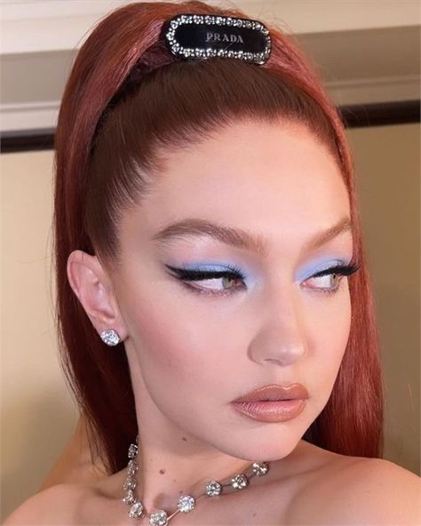 Gigi Hadid Blue Makeup, Gigi Hadid Met Gala 2021, Gigi Hadid Blue, Wedding Reception Makeup, Gigi Hadid Met Gala, Prom Eyes, Maquillage On Fleek, Blue Eyeshadow Looks, Makeup Trial