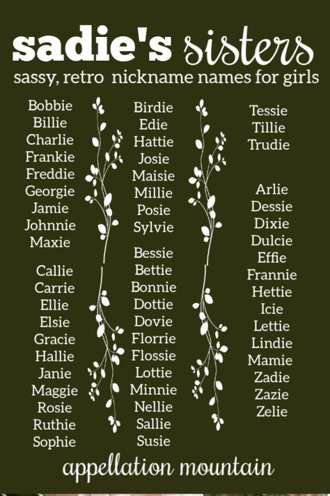 Sadie's Sisters: Old Fashioned Nickname Names for Girls - Appellation Mountain Diffrent Aesthics Names, Old Fashioned Last Names, Fantasy Mountain Names, Different Aesthetics Fashion Names, Cute Girl Names With Nicknames, D Names For A Girl, Small Town Names Ideas, H Names For A Girl, Fairy Names Ideas Girl