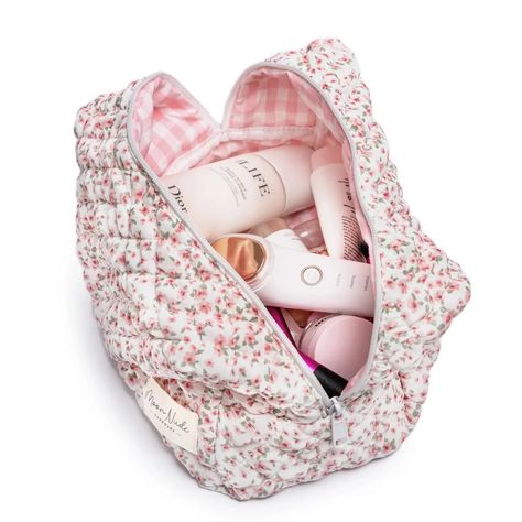 Large Makeup Bags - Moon Nude Gingham Interior, Mini Makeup Bag, Large Makeup Bag, Tool Bags, Vanity Bag, Mini Makeup, Quilted Pattern, Pink Gingham, Large Backpack