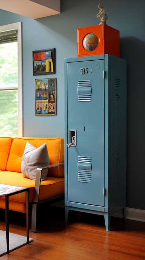 Vintage Lockers, Industrial Cabinet, School Locker, School Hallways, Eclectic Living, School Lockers, Pantry Storage, Bedside Tables, Repurpose