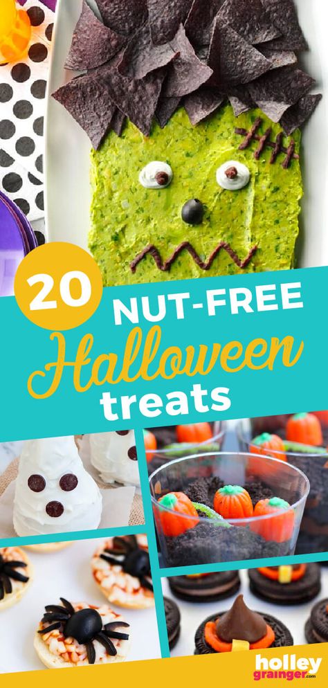 These 20 nut-free Halloween treats deliver zero nuts and plenty of fun making them perfect for nut-free lunchboxes and classroom parties. Nut Free Snacks For Kids, Halloween Witch Hat Cookies, Nut Free Snacks, Halloween School Treats, Halloween Class Party, Super Healthy Kids, Halloween Treats For Kids, Nut Free Recipes, Healthy Snacking