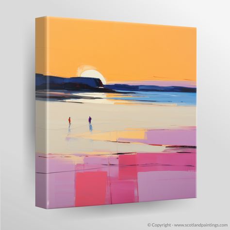 Fiery Dusk at Balmedie Beach - White Frame - 30cm -  #30cm #Balmedie #Beach #Dusk #Fiery #Frame #White Framed Modern Art, Beach Scotland, Dreamlike Landscape, Tranquil Blue, Orange Glow, Diy Abstract Canvas Art, Abstract Landscapes, Arte Inspo, Diy Canvas Art Painting