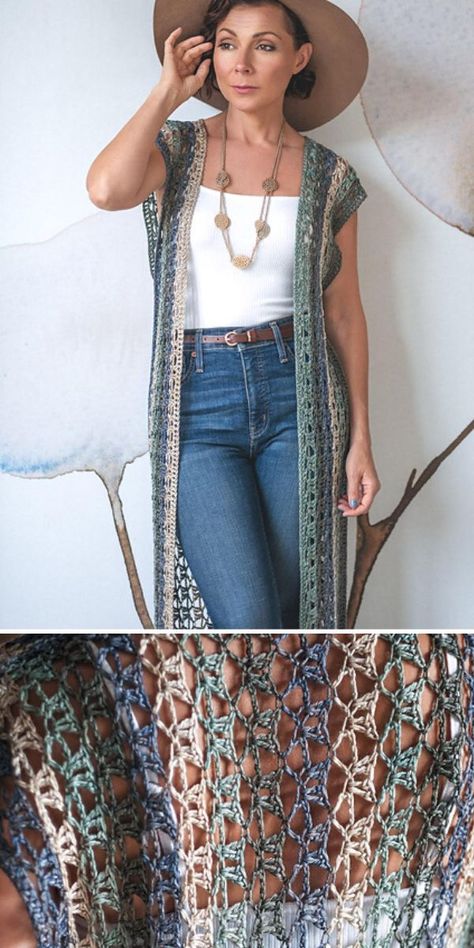 Crochet Drape Cardigan Pattern, Sleeveless Cardigan Crochet Pattern, Crochet Long Vest Pattern Free Easy, Crochet Duster Pattern Free Plus Size, Crochet Long Coat Pattern Free, Boho Crochet Cardigan Pattern, Crochet Coatigan Free Pattern, Duster Crochet Pattern Free, Free Crochet Boho Patterns