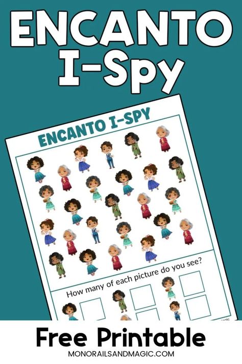 This free printable Encanto I spy activity includes simple images from the movie. Find them, count them, then record how many. Encanto Preschool Activities, Disney Activity Sheets, Disney Printables Free, Craft Toddler, Disney Eyes, Toddler Projects, Disney Activities, Simple Images, Children In Africa