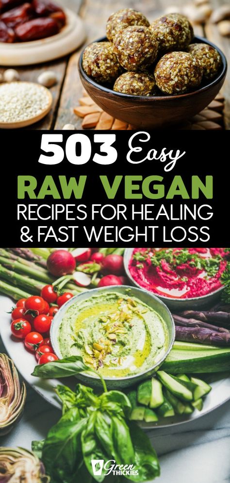 503 Easy Raw Vegan Recipes For Healing & Fast Weight Loss These raw vegan recipes are simple and quick to make, delicious and will speed your healing and help you shed excess weight fast.   Simple, For Beginners Meals, videos Raw Vegan Recipes Easy, Chili Vegan, Raw Vegan Diet, Overnight Oat, Diner Recept, Raw Diet, Raw Food Diet, Juice Recipes, Raw Vegan Recipes