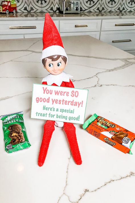 If your kids were good yesterday, use this free printable elf note for an easy elf on the shelf idea. This set up is quick and easy. Download this and 7 other free elf on the shelf printables. Elf Showing Up Ideas, Target Elf On The Shelf Costumes, Elf On The Shelf Ideas Gifts, Funny Elf On The Shelf Pranks For Kids, Elf On The Shelf Notes To Kids, Elf On The Shelf First Arrival Ideas, Easy Elf On The Shelf Ideas For Kids, Easy Elf On The Shelf Ideas Kitchen, Elf On The Shelf Ideas For Toddlers Easy