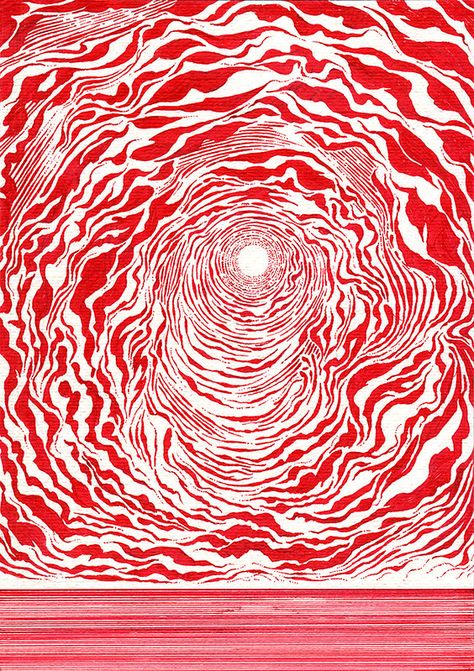 Black White And Red Art, Illustration With Text, Pattern Design Inspiration Abstract, Vortex Illustration, Kevin Lucbert, Vortex Art, Red Graphic Design, Monochrome Artwork, Rhythm Art