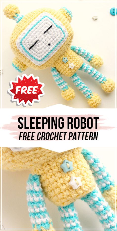 crochet Sleeping Robot free pattern     #amigurumi  #crochet#freecrochetpattern via @shareapattern.com Crochet Robot Pattern Free, Roblox Crochet Pattern Free, Crochet Toddler Toys Free Pattern, Crochet Robot, Crochet Turtle Pattern, Scrap Crochet, Crochet Toys Free, Crochet Toddler, Crochet Keychain Pattern