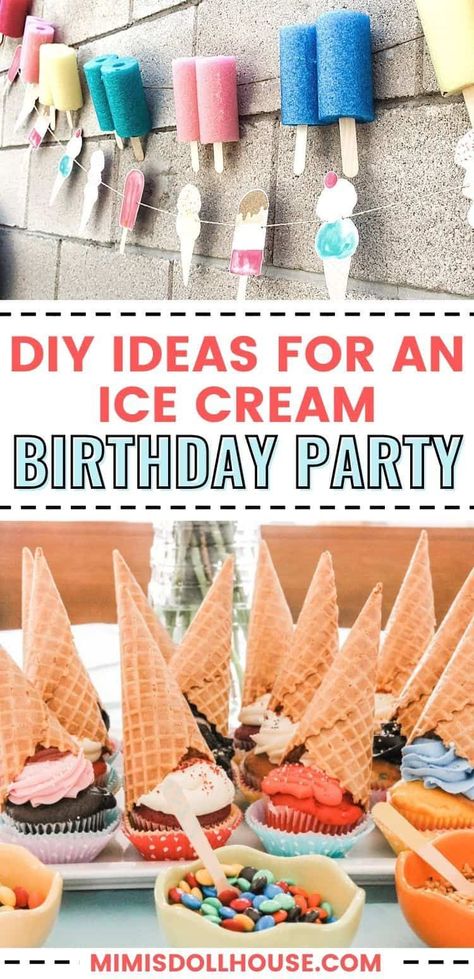 Cupcakes and DIY Decorations for an Ice Cream Party Planning a fun summertime ice cream party is a great way to celebrate a birthday, summer break, graduation or even just a summertime playdate. These simple ice cream party ideas are sure to get your party planning off in the right direction. Ice Cream Parlor Party Decorations, Ice Cream Garden Party, Ice Cream Social Decor, I’ve Cream Bar Birthday, Diy Ice Cream Decorations, Ice Cream Party Decorations Diy, Ice Cream Centerpiece Ideas, Ice Cream Party Ideas, Ice Cream Parlor Party