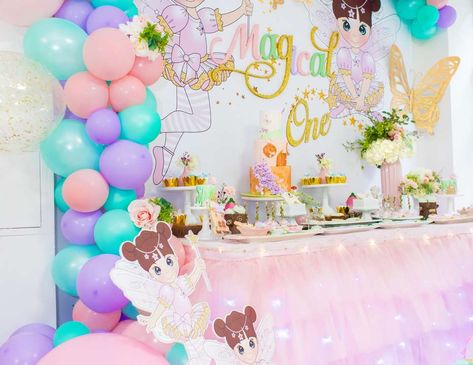 Fairy Tale / Birthday "Fairy First Birthday " | Catch My Party Fairy Tail First Birthday Party, Fairytale Birthday Party, Fairytale Birthday, Fairy Pools, 19th Birthday, Fairy Birthday, Fairy Parties, Baby Girl Birthday, Unicorn Party