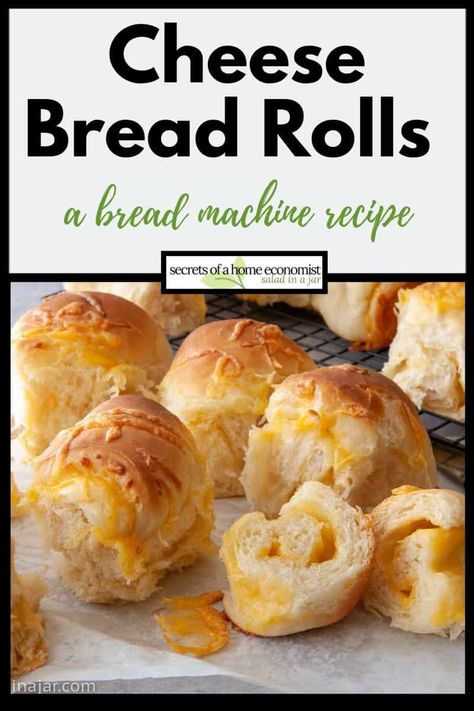 Make these crazy delicious cheese rolls with your bread machine or a stand mixer. So fluffy! So Cheesy! Bread Machine Cheese Buns, Cheese Buns Bread Machine, Bread Machine Cheese Bread Recipes, Bread Machine Rolls, Cheese Bread Rolls, Roll Dough Recipe, Cheesy Rolls, Fluffy Rolls, Easy Bread Machine Recipes