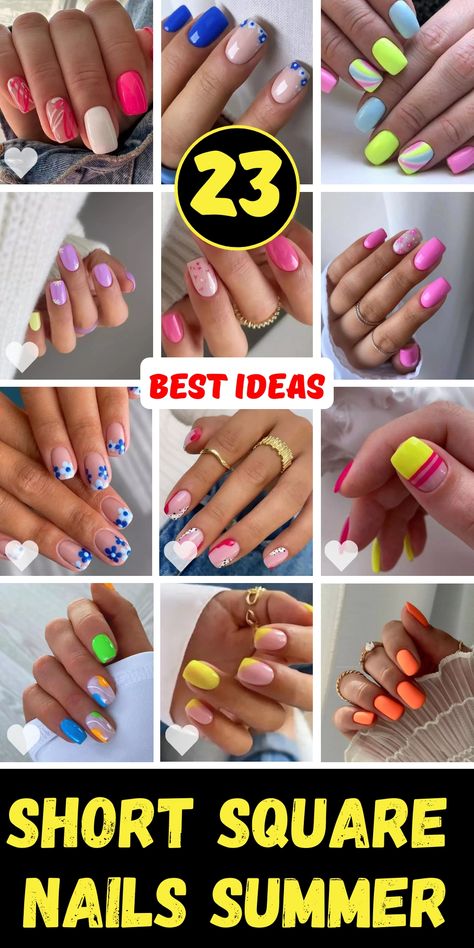 Looking for fresh and trendy nail inspirations for the season? Check out these 23 short square nails summer designs. From subtle natural nails to eye-catching hot pink and cool blue, there`s a color and style for every mood. Embrace the season with these simple yet stunning gel and acrylic ideas. Short Square Nails Summer, Square Nails Summer, Short Square Nail Designs, Short Square Nail, Acrylic Ideas, Solid Color Nails, Summer Designs, Square Nail Designs, Short Square Nails