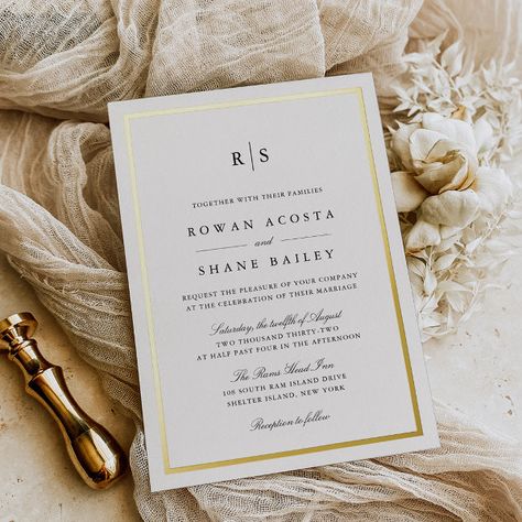 Classic Black & Ecru Border Monogram Wedding Foil Invitation Elegant Timeless Wedding Invitations, Simple Elegant Wedding Invitation, Champagne Wedding Invites, Wedding Invitations Classic, Wedding Invitations Black, Timeless Wedding Invitations, Simple Monogram, Classy Wedding Invitations, Elegant Weddings