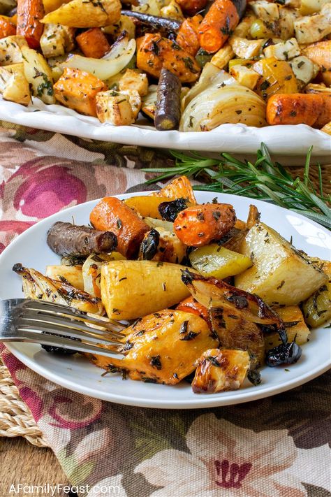 Roasted Root Vegetables - A Family Feast Roasted Celery Root, Roasted Celery, Roasted Parsnips, Celery Root, Roasted Vegetable Recipes, Roasted Root Vegetables, Family Feast, Red Potatoes, Root Vegetables