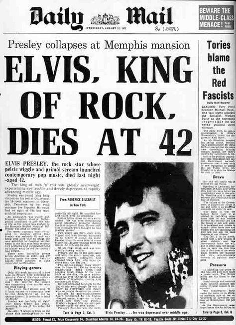 The newspapers the day Elvis died - 3 (Aug. 16, 1977) Old News Paper, Newspaper Headlines, News Paper, Those Were The Days, Debbie Harry, Old Newspaper, Vintage Memory, Carrie Fisher, Foto Vintage