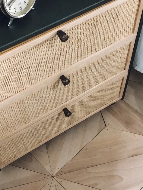 A step-by-step tutorial on how to turn your Ikea RAST Chest of Drawers into a caned nightstand Nightstand Ikea, Cane Nightstand, Nightstand Hack, Ikea Nightstand, Ikea Rast Hack, Diy Nightstand, Cane Furniture, Ikea Furniture Hacks, Ikea Malm