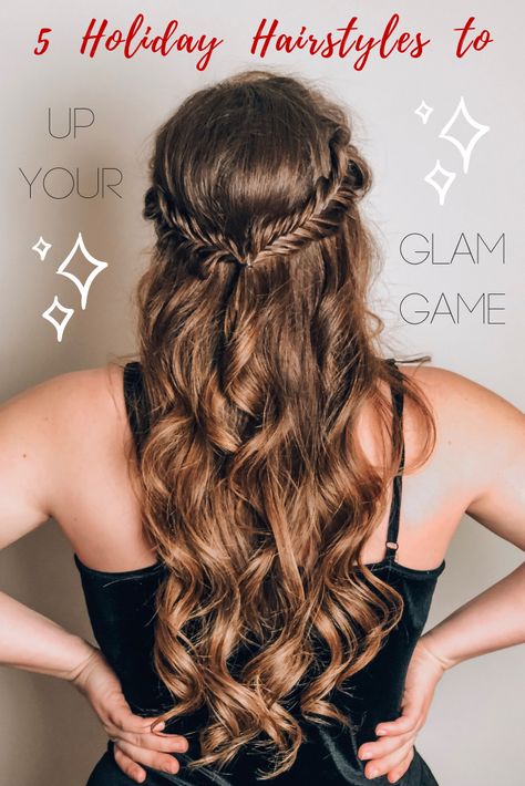 Need some easy hairstyle ideas for your Christmas party? New Years Eve? Waiting for Santa? Look no further! #hairstyles #easyhairstyles #holidayhair #christmashair #braidstyles #hairtutorial #ontheblog Glam Hairstyles, Holiday Party Hair, Christmas Party Hairstyles, New Year Hairstyle, Christmas Hairstyles, Silvester Party, Holiday Hairstyles, Christmas Hair, Peinados Faciles