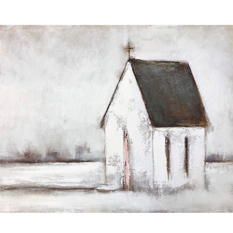 Watercolor Churches, Old Church Paintings, Shabby Chic Artwork, Shabby Chic Shop, Painted Churches, Pillow Painting, Church Painting, Rustic Artwork, Vast Landscape