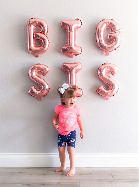 Big Sis Photo Shoot, Big Sis Balloon Announcement, Valentine’s Day Big Sister Announcement, Gender Reveal With Big Sister, Pregnancy Announcement With Toddler Girl, Big Sister Announcement Ideas, Big Sister Announcement Photoshoot, Big Sister Announcement Second Baby, Promoted To Big Sister Announcement