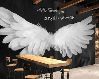 Wings Mural, Frosted Glass Sticker, Long Bathroom Rugs, House Kids Room, Sun And Moon Tarot, Angel Wings Wall Decor, Waterproof Wallpaper, 3d Wallpaper Mural, Angel Wings Wall