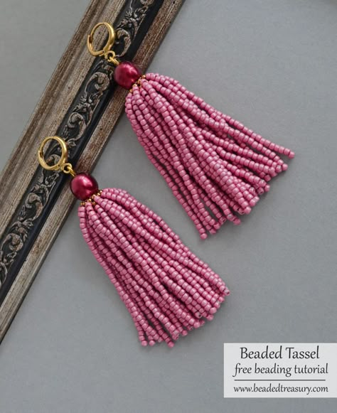 Free Beading Tutorial: Beaded Tassel Earrings | BeadedTreasury Beaded Tassels Tutorial, Beaded Tassels Diy, Sculpture Tutorial, Bead Sculpture, Tassels Tutorials, Free Beading Tutorials, Beaded Chandelier Earrings, Beaded Earrings Tutorials, Beaded Earrings Diy