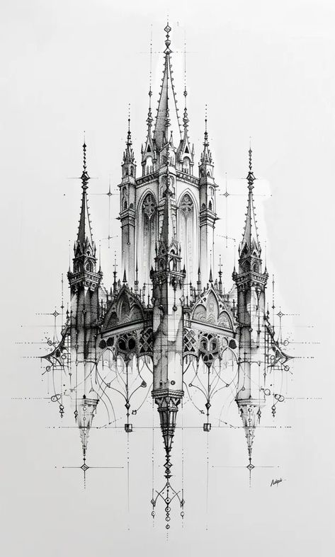 Gothic Tower Drawing, Gothic Architecture Tattoo Design, Cathedral Tattoo Gothic, Drawing Ideas Gothic, Gothic Cathedral Drawing, Gothic Architecture Sketch, Cathedral Blueprint, Cathedral Architecture Drawing, Gothic Castle Drawing