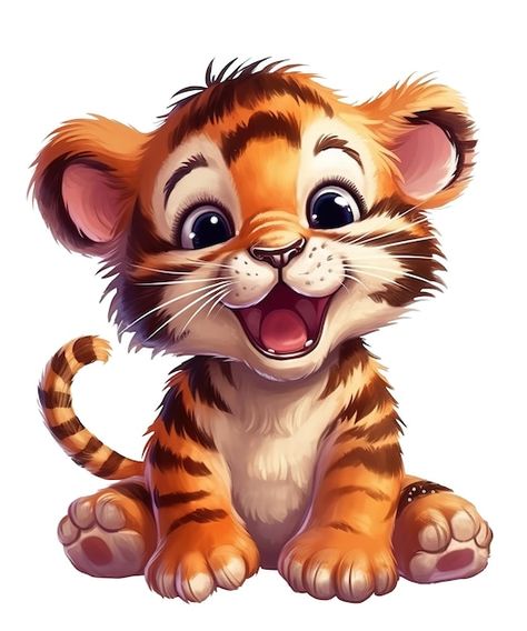 Cartoon Art Styles Animals, Cute Baby Animals Drawings, Tiger Cub Drawing, Cute Animals Cartoon, Tiger Cartoon, Tiger Baby, Baby Animal Art, Baby Animal Drawings, Cartoon Tiger