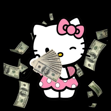 hello kitty holding money being rich with money in the background, can be used as pfp Hello Kitty Money, Rich Baddie, Hello Kitty Pfp, Kitty Pfp, Money Rich, Beauty Content, Fan Girl, Cute Aesthetic, Fangirl