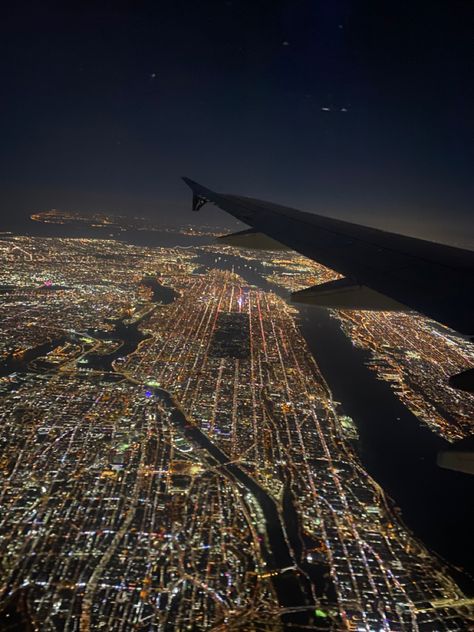 #nyc #plane #airplane #travel #night #nightlife First Class Flight Aesthetic Night, Airplane At Night Aesthetic, Nyc Plane View, Ny Night Aesthetic, New York Plane View, Plane Over City, Nyc Night Out, Night Plane Aesthetic, Airplane New York