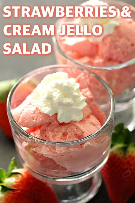 Cream Jello, Dessert Salad Recipes, Whipped Cream And Strawberries, Cream And Strawberries, Jello Dessert, Salad Cream, Fun Dessert, Fluff Desserts, Six Sisters Stuff