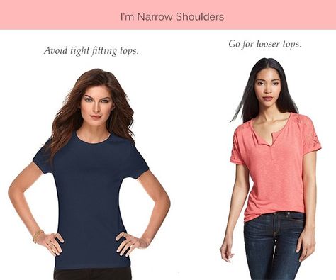 Shirts For Wide Shoulders, Style Tricks, Narrow Shoulders, Image Consulting, Wide Shoulders, Inverted Triangle, Vogue Beauty, Wardrobe Ideas, Loose Tops