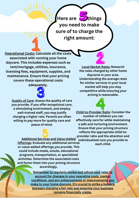 Daycare Charging Rates: The Ultimate Guide for Success in the Competitive Childcare Industry Unlock the secrets to setting optimal pricing for your daycare center with our comprehensive guide. Discover proven strategies to attract and retain clients, conduct effective market research, and expertly manage expenses. Elevate your daycare business to new heights of success with our valuable insights and actionable tips. Click now for the best guide on daycare charging rfor your childcare business Daycare Rates, Daycare Prices, Daycare Setup, Daycare Business, Starting A Daycare, Daycare Forms, Childcare Business, School Learning, Daycare Center