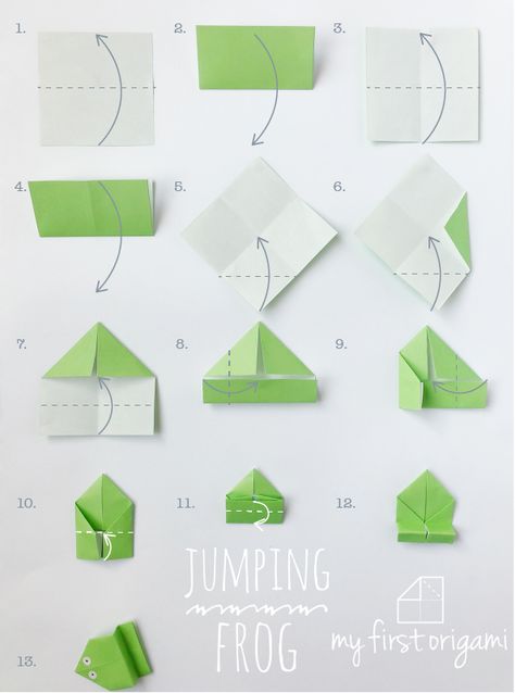 Easy Origami Jumping Frog - my first origami Origami Jumping Frog Instructions, Origami Frog Instructions, Origami Jumping Frog, Origami Instructions For Kids, Origami Easy Step By Step, Origami Toys, Easy Origami For Kids, Origami Frog, Origami Tutorial Easy