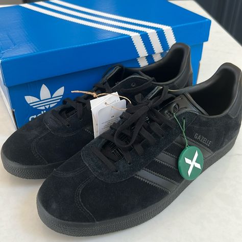 Brand New Triple Black Adidas Gazelle. Just Received From Stockx But Needed A Bigger Size. Adidas Gazelle Indoor Outfit, Black Adidas Gazelle, Adidas Gazelle Black, Adidas Gazelle Indoor, Shoes Adidas, Triple Black, Adidas Gazelle, Walker Boots, Pajama Shirt