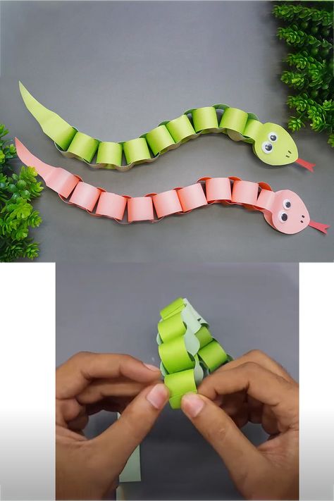 DIY Paper Snake making Step by Step - How to Make Paper Snake Craft - Easy Paper Crafts - It's Very Easy and Simple Paper Snake - Paper Craft Ideas. #Snake #Crafts #DIY Snake Paper Craft, Paper Chain Snake, Nursery Craft Ideas, Snakes For Kids, Origami Snake, Classroom Parent, Paper Snake, Paper Crafts For School, Snake Craft