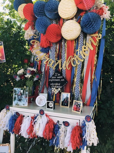 Graduation Party Ideas Red White And Blue, Navy Blue And Red Graduation Party Ideas, Navy And Red Graduation Party, Patriotic Graduation Party, Red White And Blue Graduation Decor, Red And Blue Graduation Party Decoration, Blue And Red Graduation Party Ideas, Marine Graduation Party, Red White Blue Graduation Party Ideas