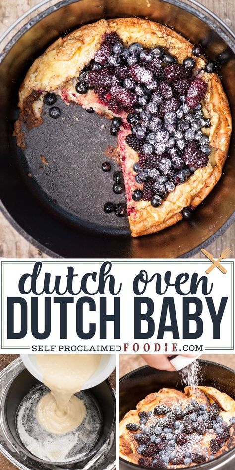 Dutch Oven Desserts, Dutch Baby Pancake Recipe, Dutch Oven Camping Recipes, Dutch Oven Camping, Dutch Baby Pancake, Dutch Oven Cooking, Slow Cooker Desserts, Dutch Oven Recipes, Campfire Food