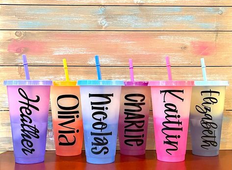 Oh My Mollie (@oh_my_mollie) | Instagram Plastic Cups Design, Rally Games, Color Changing Cups, Morgan Hill, Cup Crafts, Reusable Cups, Tumbler Ideas, Plastic Tumblers, Pink Rainbow